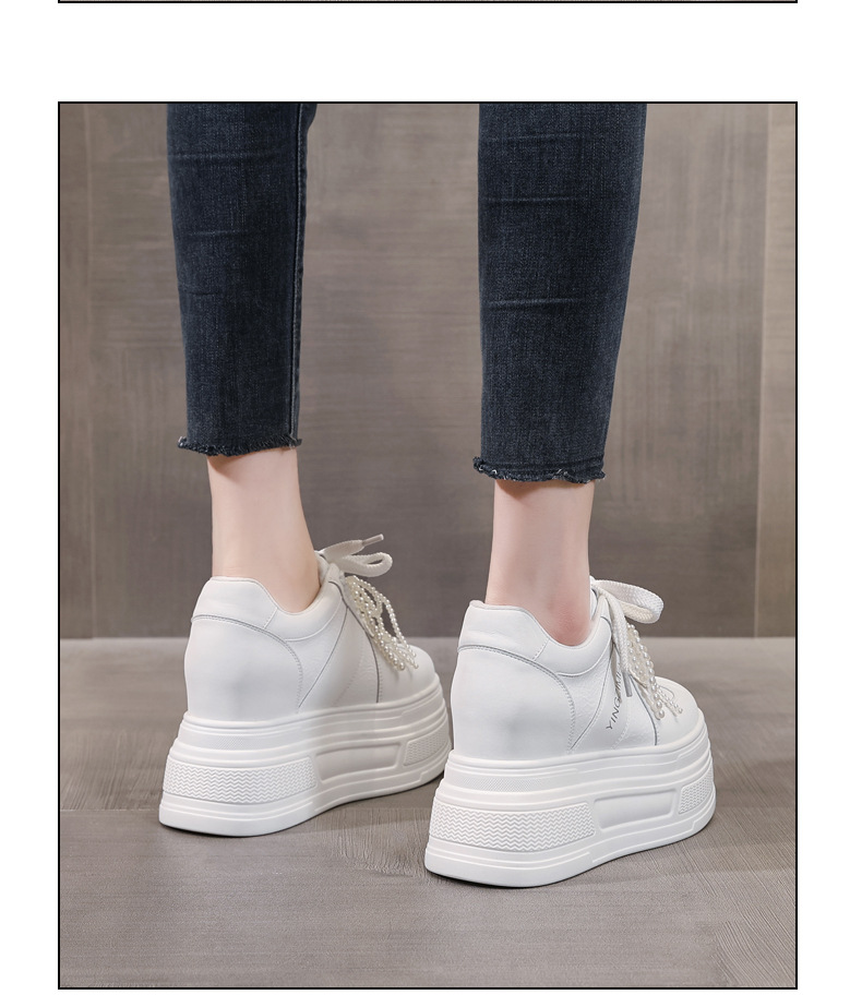 Giày sneaker nữ đế dày phối ngọc trai thời trang, độn cao bên trong — Màu xám trắng chi tiết 13