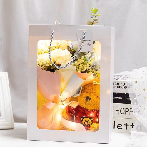 Valentine's Day Window Transparent Flower Bouquet Bag Valentine's Day Gift Birthday Gift Packaging Box Window Tote Bag