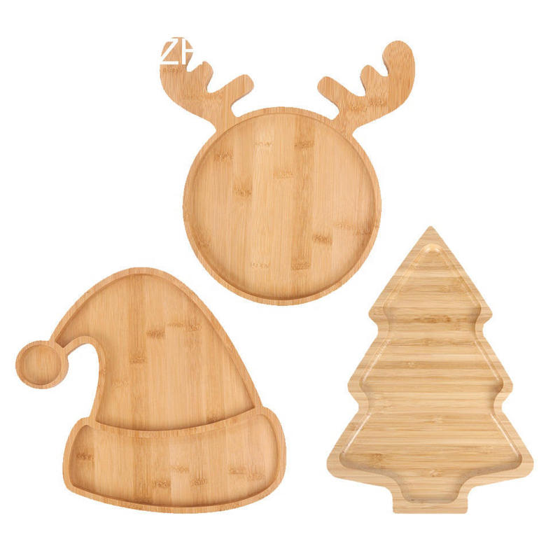 Bamboo Cartoon Tray Christmas Gift Reindeer Bamboo Christmas Tree Santa Claus Hat Tray Fruit Plate