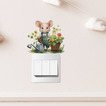 外贸卡通可爱小老鼠浇花儿童房卧室家居装饰开关贴墙贴贴纸批发