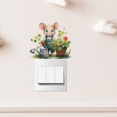 Foreign Trade Cute Little Mouse Watering Flowers Children's Room Bedroom Home Decor Switch Decal Wall Sticker Decal Paper Wholesale