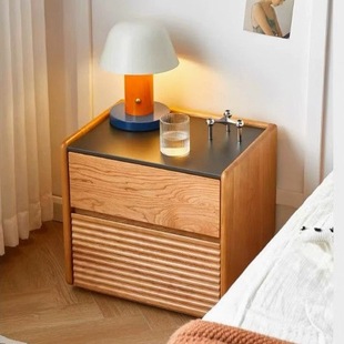 Nordic Solid Wood Bedside Table Simple Modern Bedroom Bedside Cabinet Slate Cupboard Floor-Standing Home Drawer Storage Storage