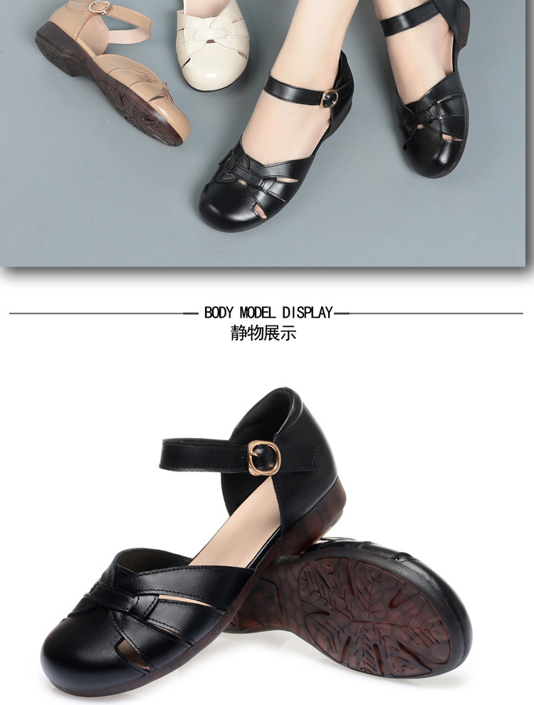 Dép sandal nữ xỏ ngón đế bệt thoải mái cho người già — Màu đen chi tiết 16
