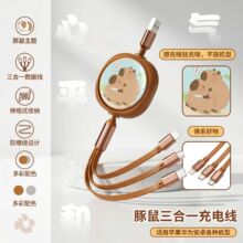 卡皮巴拉一拖三66W数据线适用于苹果三合一5A充电线现货网红水豚