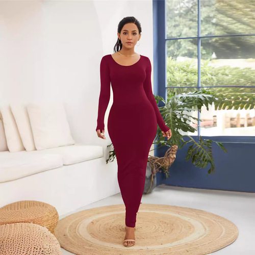 European and American women's sexy nightclub tight stretch one-step maxi dress, featuring fashionable long sleeves and a uniquely elegant design.