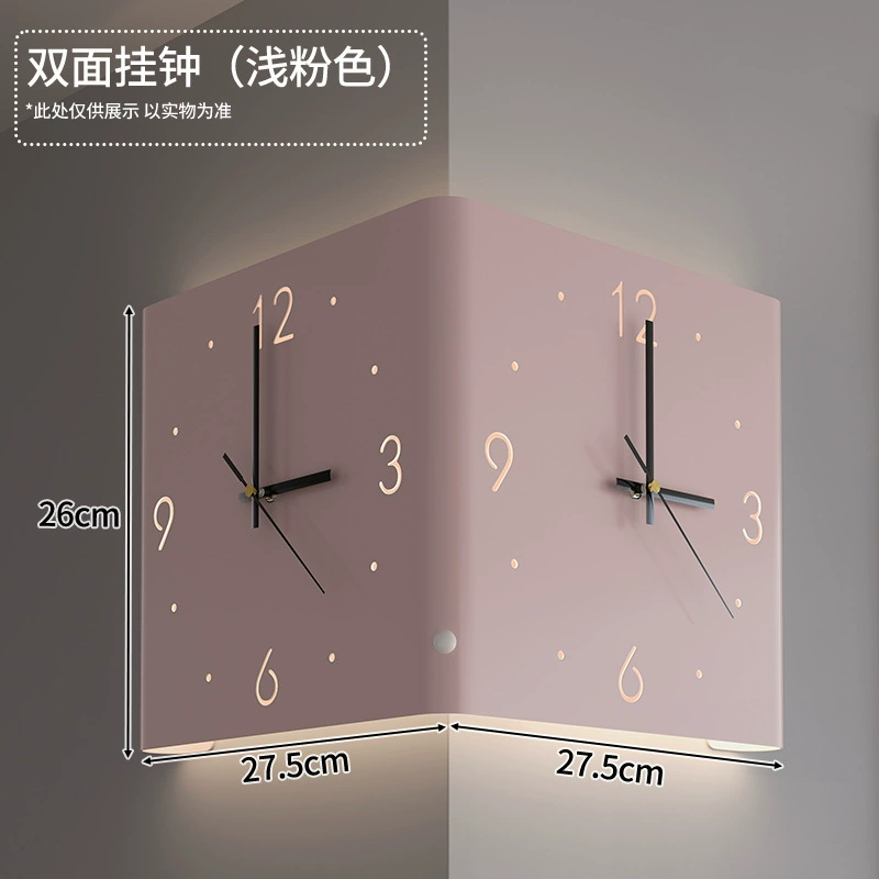 Double-Sided Corner Wall Clock, Creative Crooked Design, Iron, Optional LED Lamp