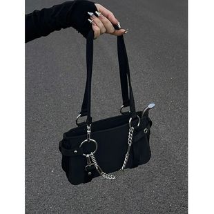 Mid-length Shoulder Strap Beautiful Girl's Metal Cool Chain Bag Retro Motorcycle Underarm Bag Sense Shoulder Crossbody Handbag Bag