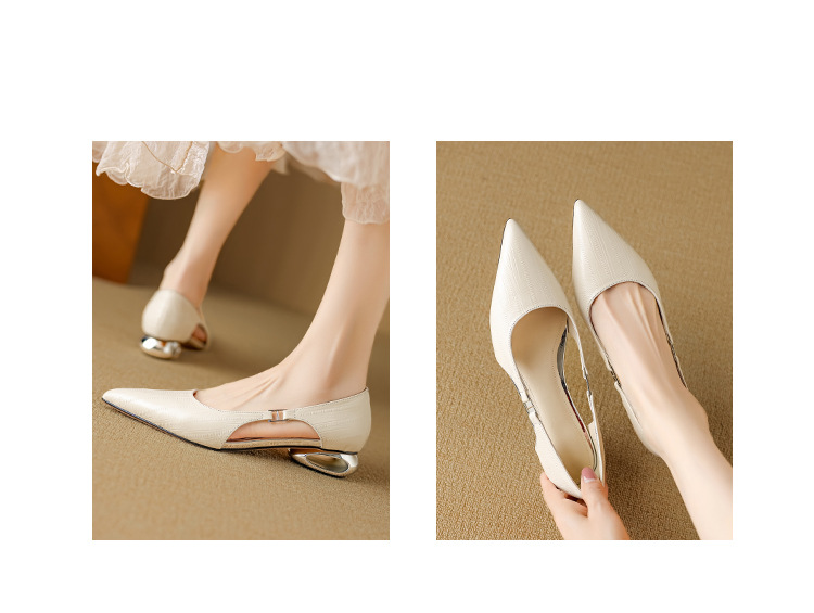 Sandal nữ da cừu mũi nhọn kín mũi gót cao kiểu Pháp — đen, Màu trắng nhạt, xanh xám chi tiết 12