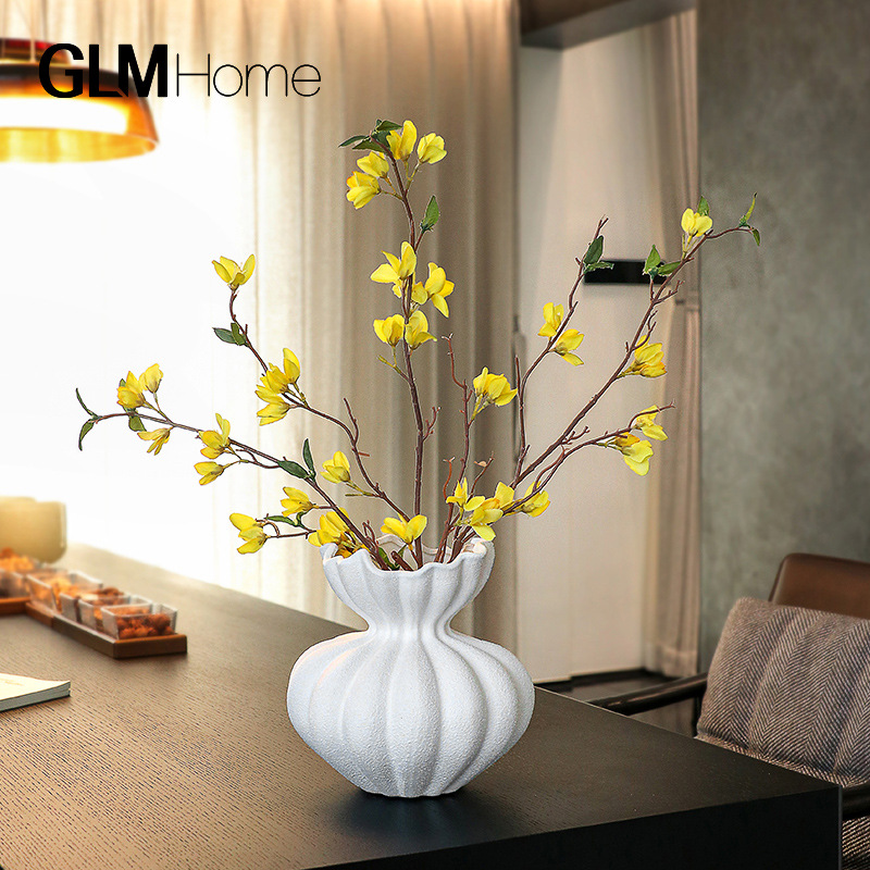 侘寂风高级感仿生花束假花仿真花摆设复古陶瓷大花瓶摆件干花装饰