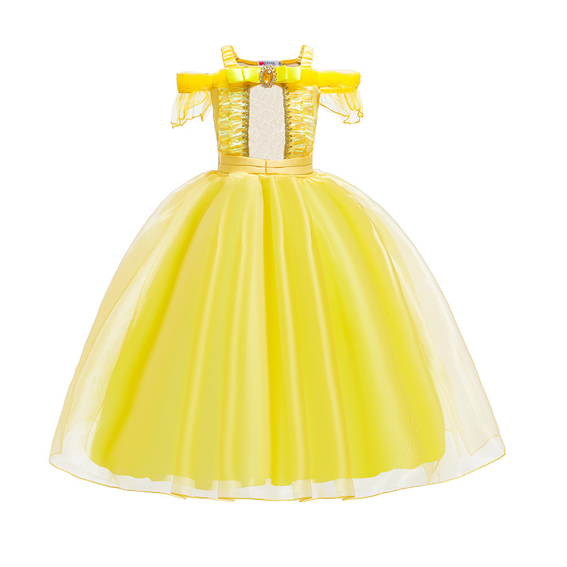 Vestido de princesa de Halloween vestido de la princesa de los niños vestido de campana ropa para niños vestido de las niñas vestido de los niños amarillo