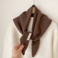 高品质100%羊毛围巾女士纯色百搭围脖WOOL三角巾披肩韩国出口代发