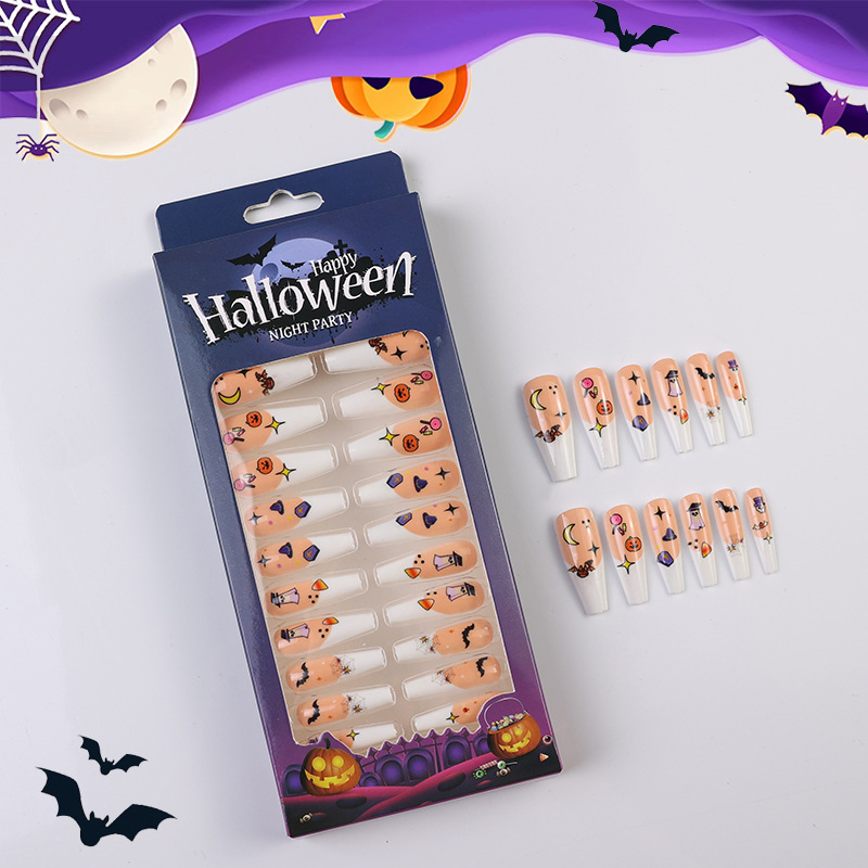 Transfronterizos Halloween desgaste de uñas murciélagos calabaza productos terminados de uñas falsas parches de uñas manicuras gelatina caja de gel