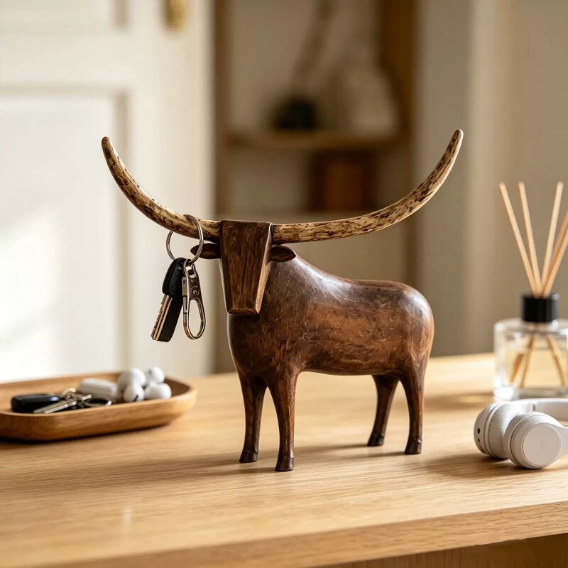 New cross-border vintage longhorn bull sculpture, retro resin sculpture