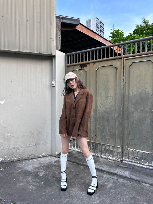 GAGD 焦糖女孩 巴恩风经典复古美拉德麂皮绒廓形夹克西装外套女|undefined
