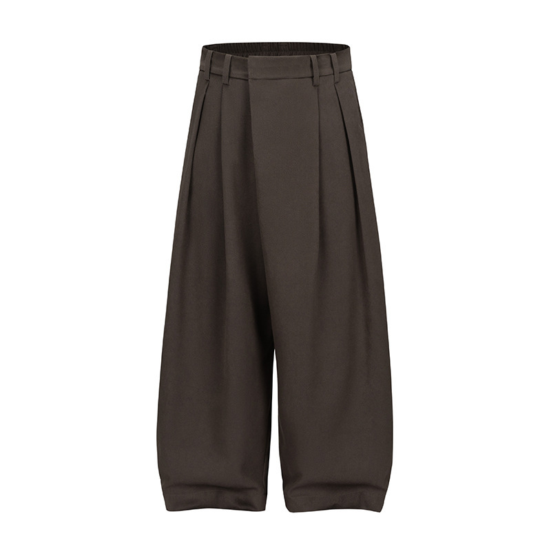 Nanxia Men's American Retro Style Double-Pleated Casual Trousers with Draped Design and Straight-Leg Silhouette