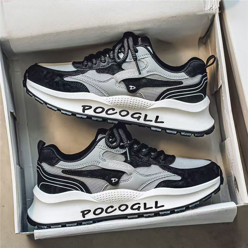 Giày sneaker nam thân lưới thoáng khí chống hôi, đế cao su gót thấp 1–3 cm, dây buộc phía trước — 0766 trắng xanh, 0766 đen xám, 0766m Đỏ