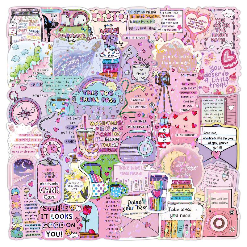 50 Inspirational Quotes Aesthetic Stickers Positive Energy Text Personalized Graffiti Decoration Mobile Phone Case Notebook Waterproof Stickers