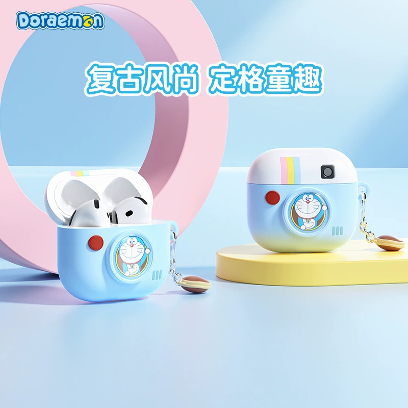 Дораэмон: совместимый силиконовый чехол для AirPods 4, цвета Dora и Crayon Brown, матовый, защита от падений