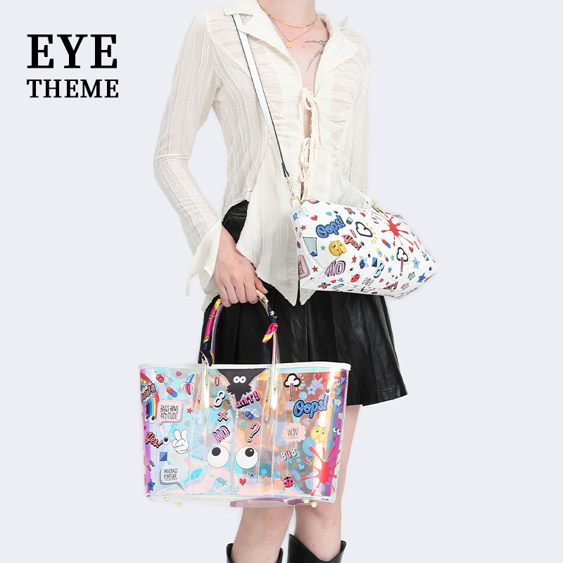 Personalidad de moda gran bolsa impresa jalea transparente Madre y niño bolsa TPU crossbody 2024 Nuevo 2549 #
