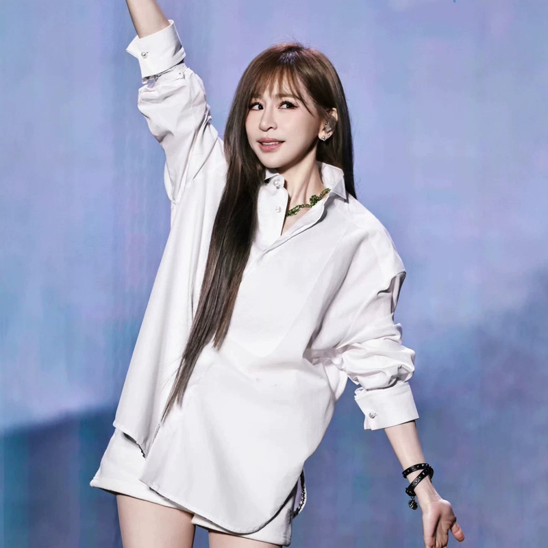 Cyndi Wang's Same Style Long-Sleeved White Shirt for Women, Summer Loose Mid-Length Style That Covers the Hips and Looks Slimming, Suitable for Wearing Outside as a Sun Protection Shirt