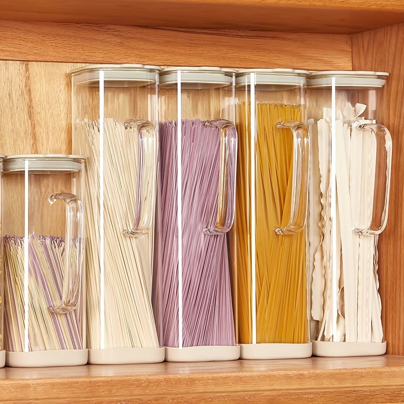 麺収納ボックス、雑穀乾麺保存瓶、ガラス密封瓶、パスタ乾物茶葉保存筒、防湿|undefined