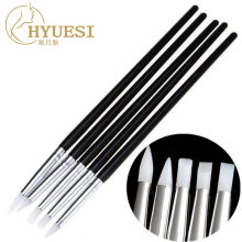 跨境专供美甲五支装工具超软硅胶笔小头硅胶压花笔黑杆镂空雕刻花