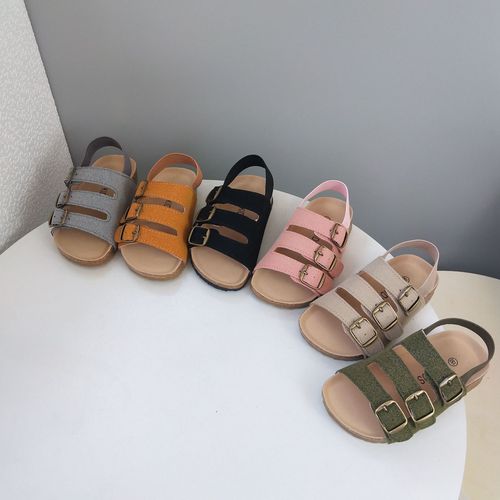 2024 Spring New Korean INS Style Children's Roman Sandals for Boys and Girls, Wood Toe Simple Style Beach Shoes