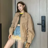 Потолок ядовитого дома оригинальная маркировка MIU Mujia INS Wind Net Red-блочная клетчатая куртка на молнии для мужчин и женщин