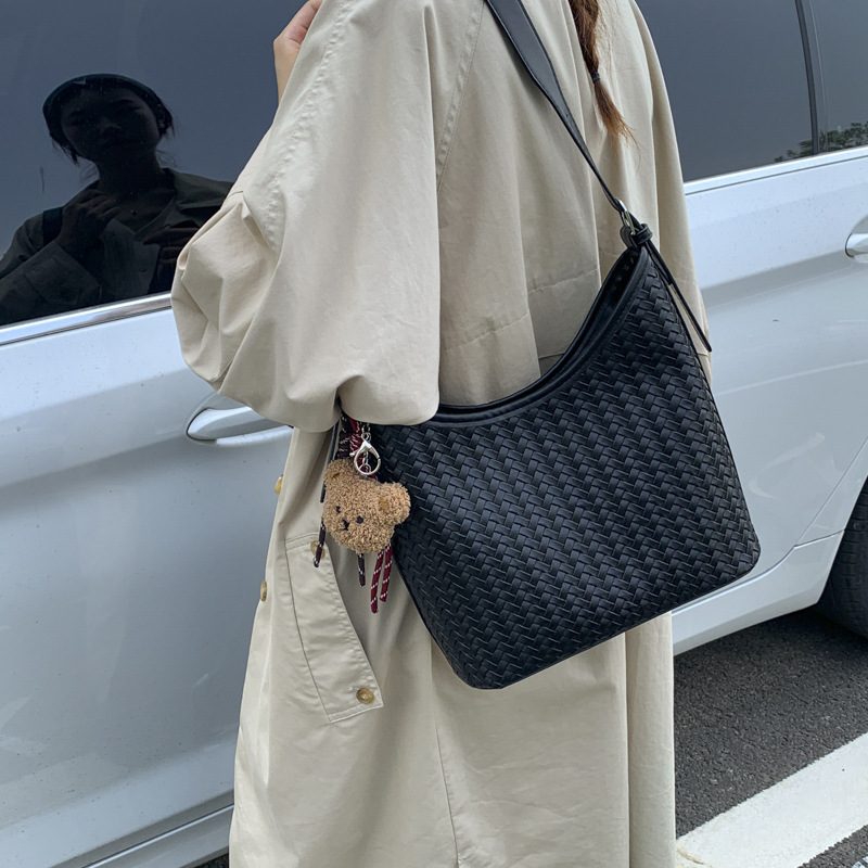 复古腋下包包女2025秋季新款时尚百搭编织纹手提包百搭单肩斜跨包|undefined