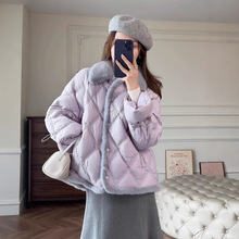 2025冬季新款时尚新色衬衫式淡紫色小香风菱格羽绒棉服女短款