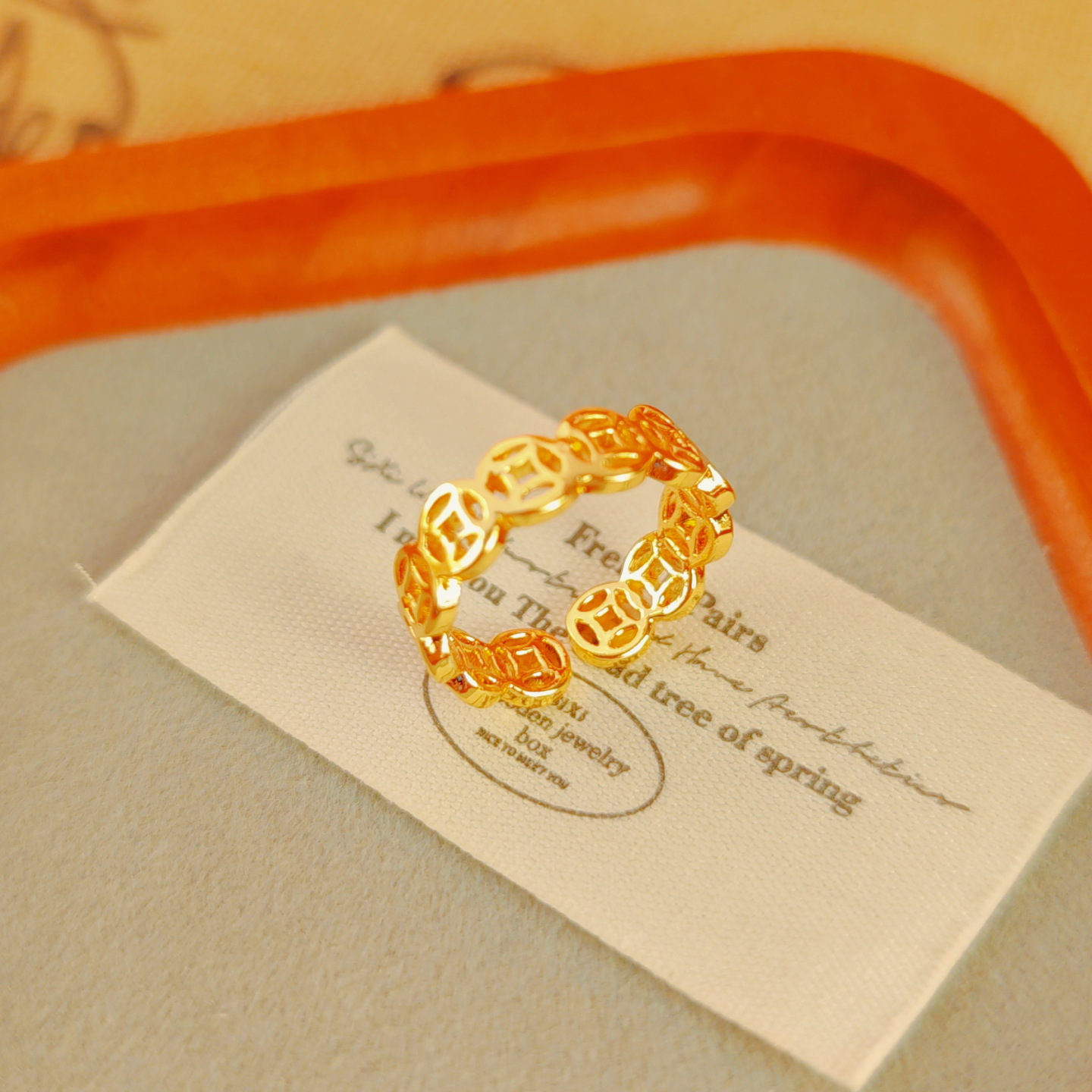 Anillo de moneda vintage chapado en oro para hombre y mujer_voghion.com
