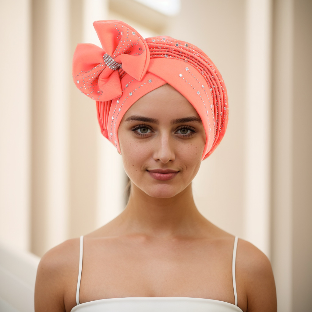 Muslim hat Space layer hot drill laminated with bow hat hat Muslim hat_voghion.com