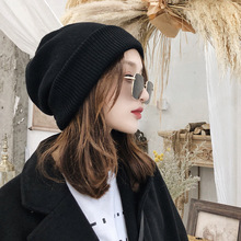 秋冬黑色毛线帽针织帽女士堆堆帽子冬天圆脸显瘦韩版潮大头围加厚
