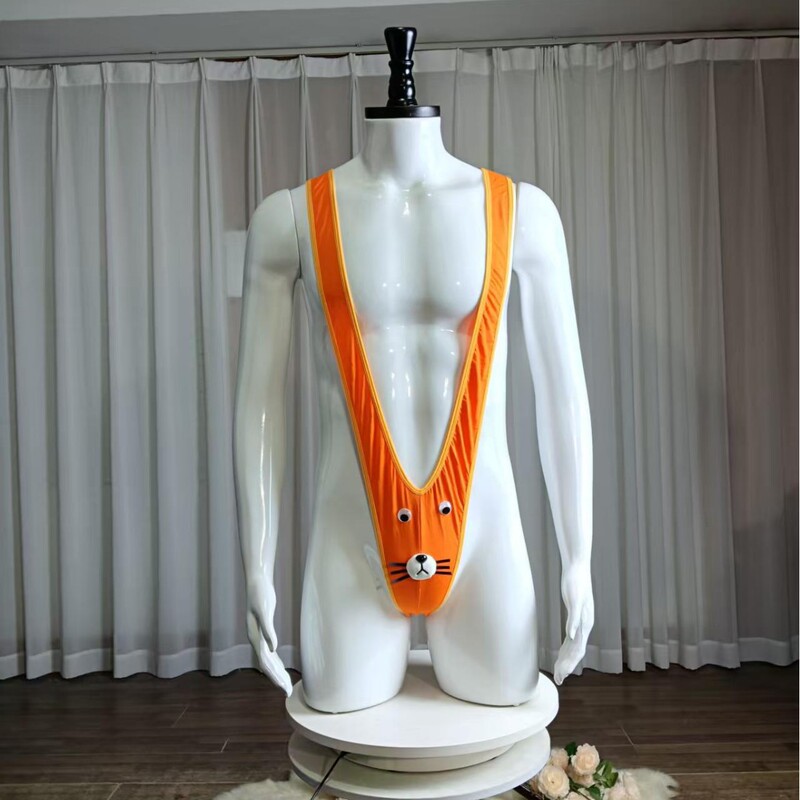 Sexy Intimates for Men, V-Shaped One-Piece Suspender-Style Elastic Swimsuit, Men's Sexy Little Milk Dog Jumpsuit, Thong
