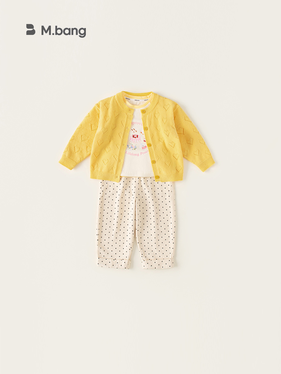 Youbao Huzhou tejido ropa infantil niñas set de aire extranjero para niños 2026 primavera y otoño niñas suéter de punto de bebé set de tres piezas