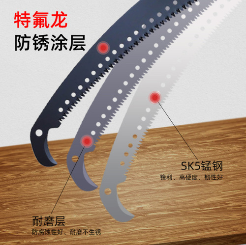 Landscape curved hook saw with grinding teeth, Landscape fruit tree pruning saw, Steel and wood working hand saw with high branch double hook curved saw