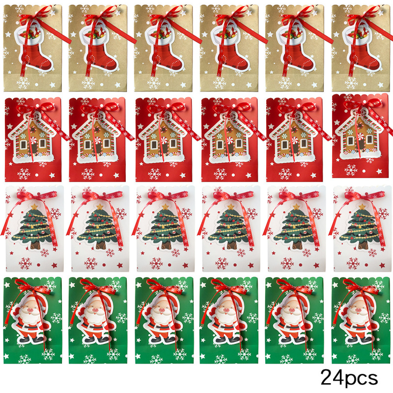 ヨーロッパの新しいキャンディボックスクリスマスパーティー包装箱6レーザーカードクリスマスクラフト紙スノーフレーク紙袋|undefined