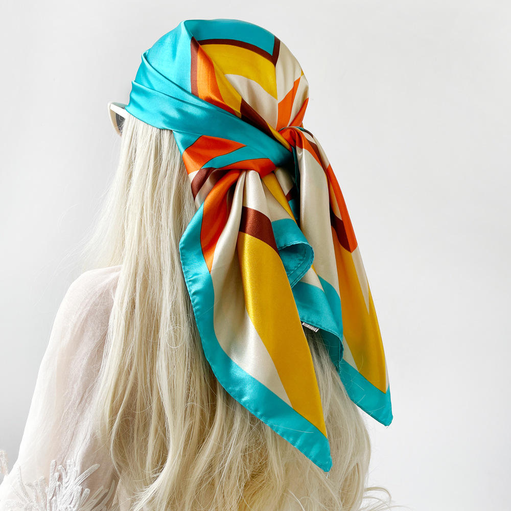 120g Weight Silk Scarf Classification Holiday, Daily Occasion Polyester Material Color Block Pattern Spring&Summer Season Women's Gender Elegant, Retro Style Women's Elegant Retro Color Block Polyester Silk Scarf 3