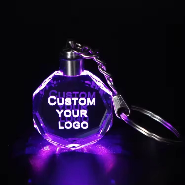 Crystal Keychain Luminous Pendant Creative Custom Birthday Gift Color Printed Photo 3D Engraving Custom Gift