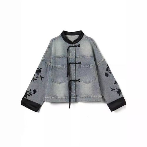New Chinese style denim jacket for women spring and autumn 2024 new European style loose fashion design foreign style national style top
