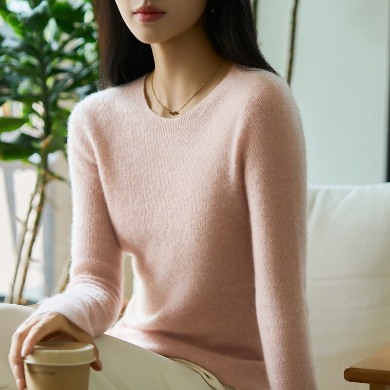 法式圆领无缝一体100羊毛针织衫女2025新款修身内搭毛衣打底衫|undefined