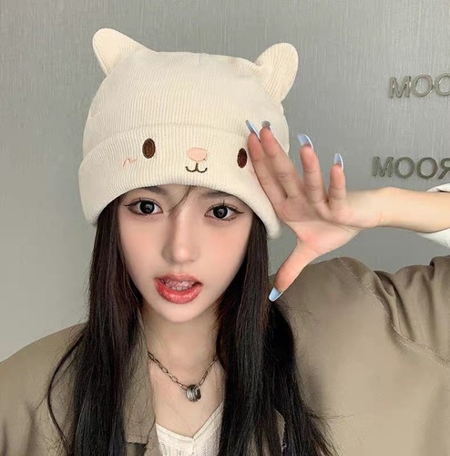 Autumn/Winter thin oversized headband hat with Japanese cartoon cute rabbit ears maternity stackable hat for warmth, knitted cold cap