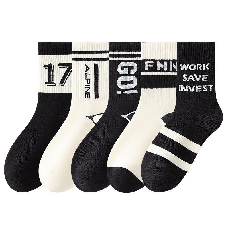 Calcetines juveniles 100% algodón antiolor primavera y verano letras de tendencia para hombres calcetines deportivos de algodón profesional