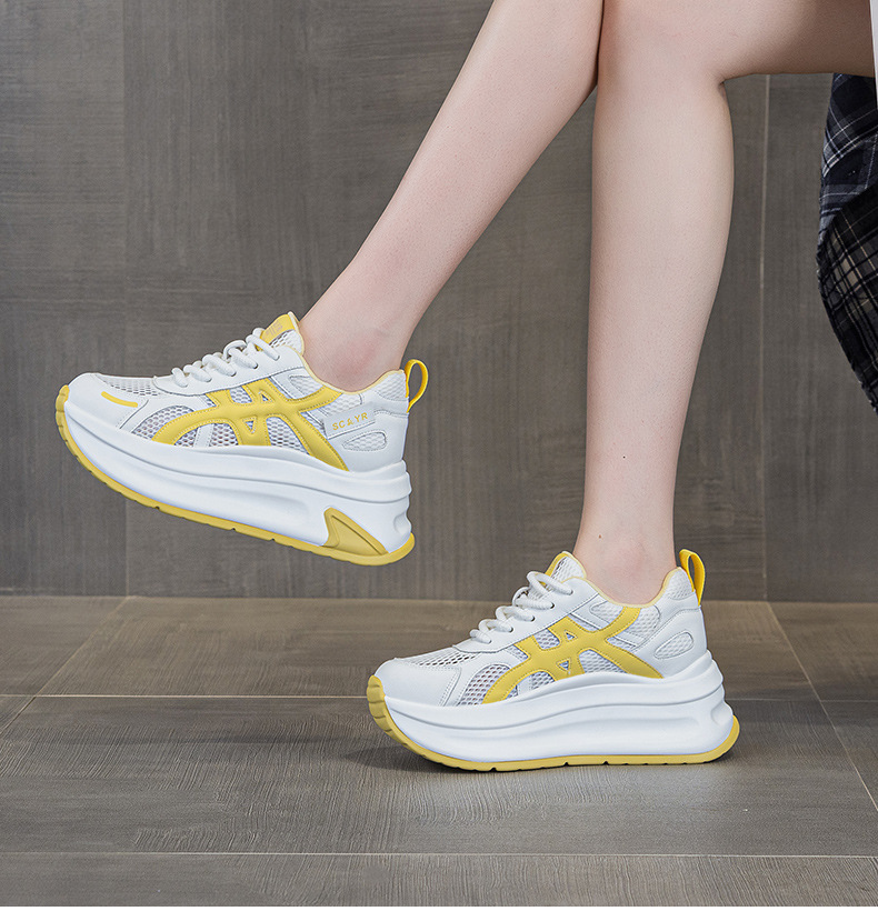 Giày sneaker nữ đế dày tăng chiều cao phong cách thể thao — M2852 be, M2852 xanh, M2852 vàng chi tiết 26