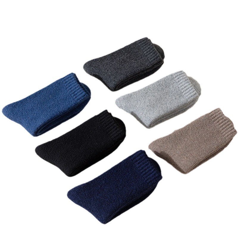 Wintersocken für Herren, mittellange Schlauchsocken, dicke Wollsocken und wärmende Samtsocken, Handtuchsocken, einfarbige Baumwollsocken für Herren_voghion.com