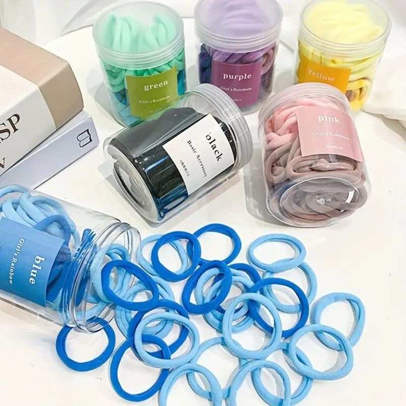 50本の缶入り韓国版グラデーションヘッドロープタオルリング皮筋シンプルキャンディー色ヘアロープ高弾力無縫い目ヘアリング|undefined