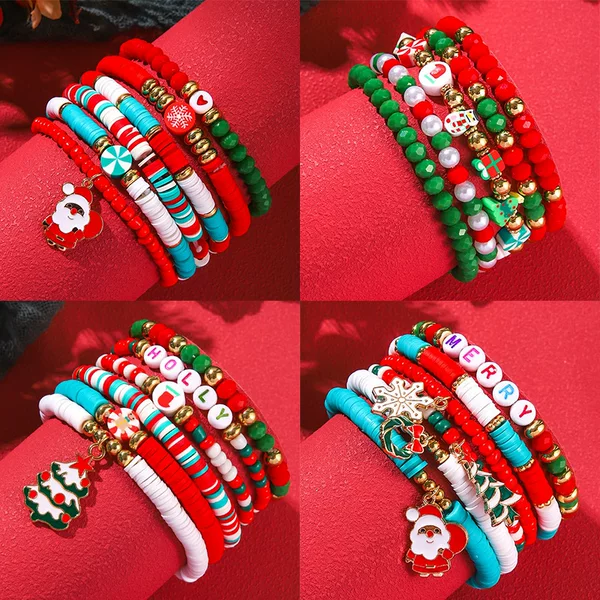 Amazon's Best-Selling Christmas Bracelet, Alloy Pendant Bracelet, Christmas Tree Snowflake Rice Beads, Soft Clay Beaded Bracelet