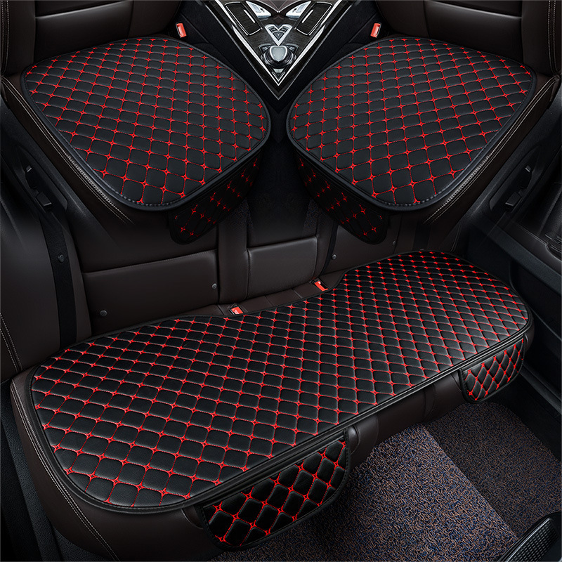 Set, Universal Seat cushion, seat cover - leather-four-point-star-black-red-three-piece-set