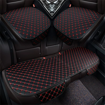 Seat Cushion Single Piece, Seat cushion, seat cover - leather-four-pointed-star-black-and-red-three-piece-set