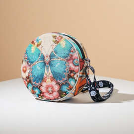 新款民族风手提斜挎多用包刺绣包休闲双面金丝绣花百搭汉服小布包